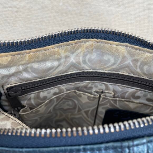 Brighton French Blue Crocodile Embossed Leather Purse, Barbados, Braided handle - Picture 6 of 10